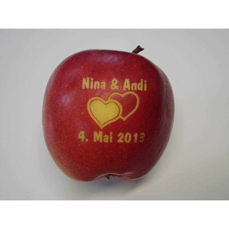 Hochzeitsideen selber gestallten, Apfel mit Logo,Tischdeko, Logoapfel